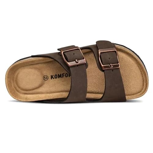 K KomForme Kids Slide Sandals Brown Size 2 Big Kid | Adjustable Buckles, Cork Footbed, Arch Support thumbnail 5