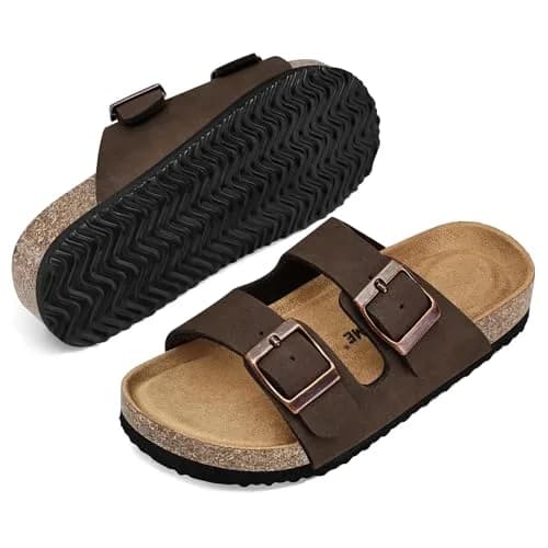 K KomForme Kids Slide Sandals Brown Size 2 Big Kid | Adjustable Buckles, Cork Footbed, Arch Support thumbnail 6