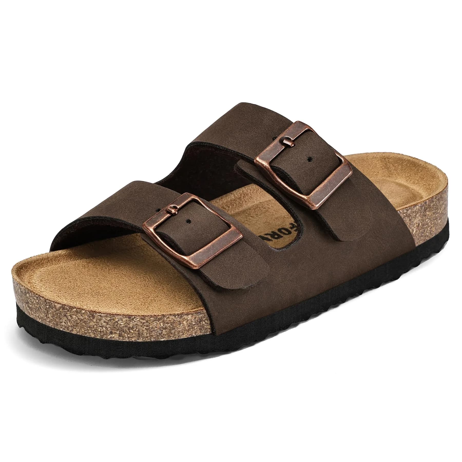K KomForme Kids Slide Sandals Brown Size 3 Big Kid | Adjustable Double Buckle Comfort