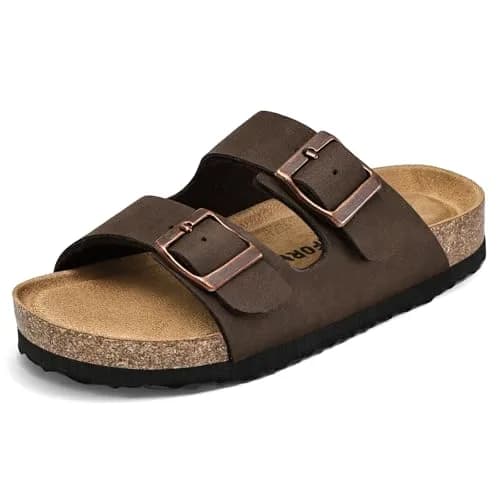 K KomForme Kids Slide Sandals Brown Size 3 Big Kid | Adjustable Double Buckle Comfort thumbnail 1