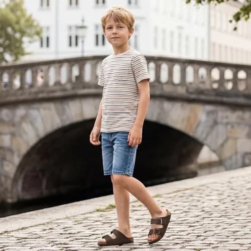 K KomForme Kids Slide Sandals Brown Size 3 Big Kid | Adjustable Double Buckle Comfort thumbnail 2