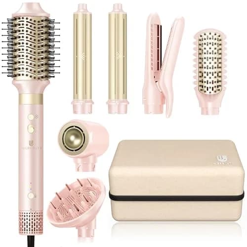webeauty Hair Dryer Brush 8-in-1 Dual Voltage Hot Air Styler | Fast-Drying Ionic Blow Dryer with Attachments, Frizz-Free, Pink thumbnail 1