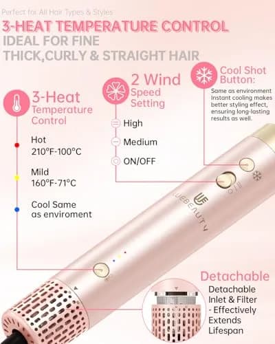 webeauty Hair Dryer Brush 8-in-1 Dual Voltage Hot Air Styler | Fast-Drying Ionic Blow Dryer with Attachments, Frizz-Free, Pink thumbnail 6