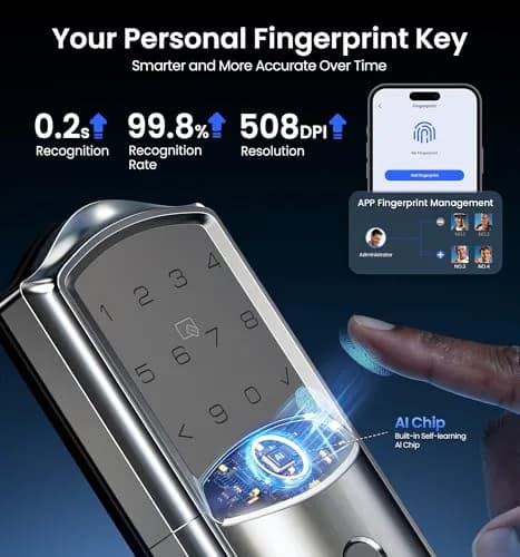 Veise VE027 WiFi Smart Lock Fingerprint Deadbolt Satin Nickel | Keyless Entry with App Control thumbnail 5