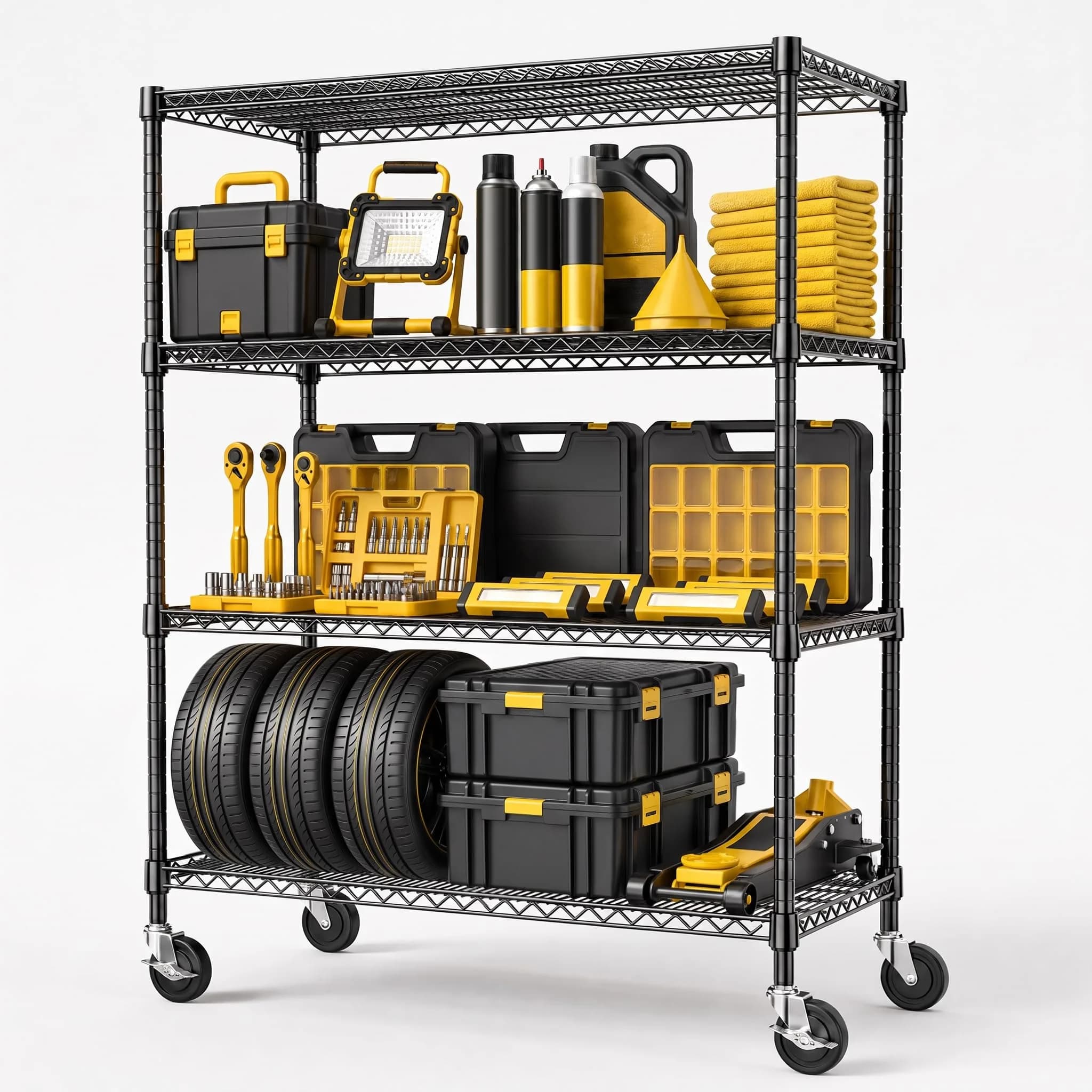 IZEUK 3-Tier Wire Shelving Unit, Small Metal Shelf Rack for Kitchen & Bathroom | 750 lbs Capacity, Black, Adjustable — Shiny Black / 4 Tier, 23.6" D x 53.1" W x 73.6" H