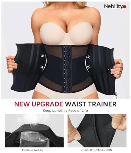 Nebility Waist Trainer for Women Zipper Corset Shapewear Faja Body Shaper Small | Tummy Control with 11 Steel Bones for Back Support thumbnail 2