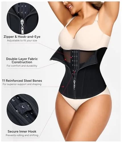 Nebility Waist Trainer for Women Zipper Corset Shapewear Faja Body Shaper Small | Tummy Control with 11 Steel Bones for Back Support thumbnail 3