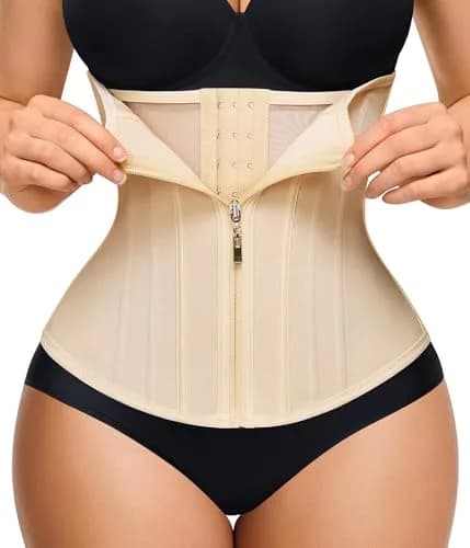 Nebility Women's Waist Trainer Zipper Corset Shapewear Beige XL | Tummy Control & Back Support thumbnail 1