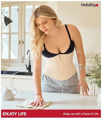 Nebility Women's Waist Trainer Zipper Corset Shapewear Beige XL | Tummy Control & Back Support thumbnail 5