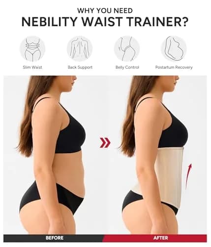 Nebility Women's Waist Trainer Zipper Corset Shapewear Beige XL | Tummy Control & Back Support thumbnail 7