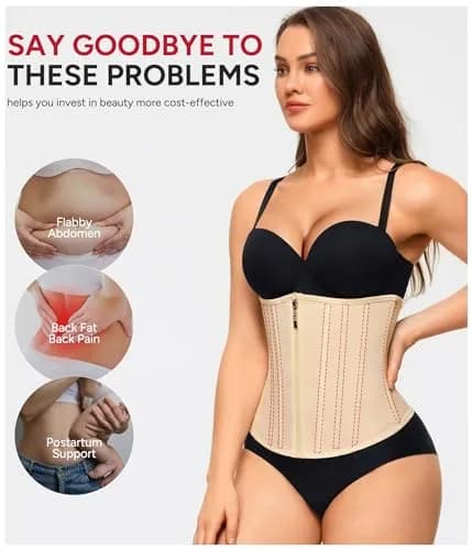 Nebility Zipper Corset Waist Trainer for Women with 11 Steel Bones, Medium Beige | Tummy Control Body Shaper for Hourglass Figure thumbnail 6