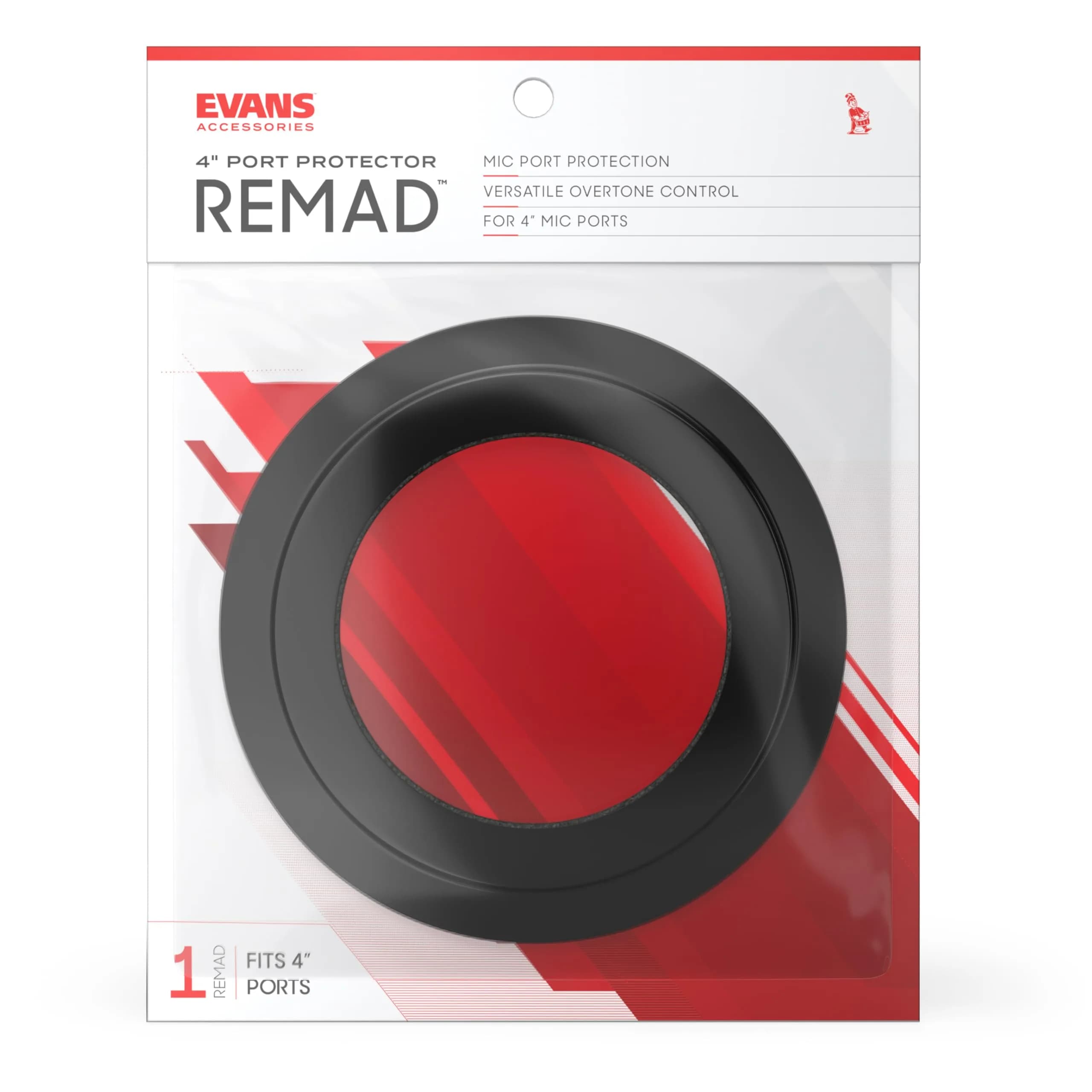 Evans REMAD Port Hole Protector for Bass Drum, 4 inch | External damping device for bass drums — Black