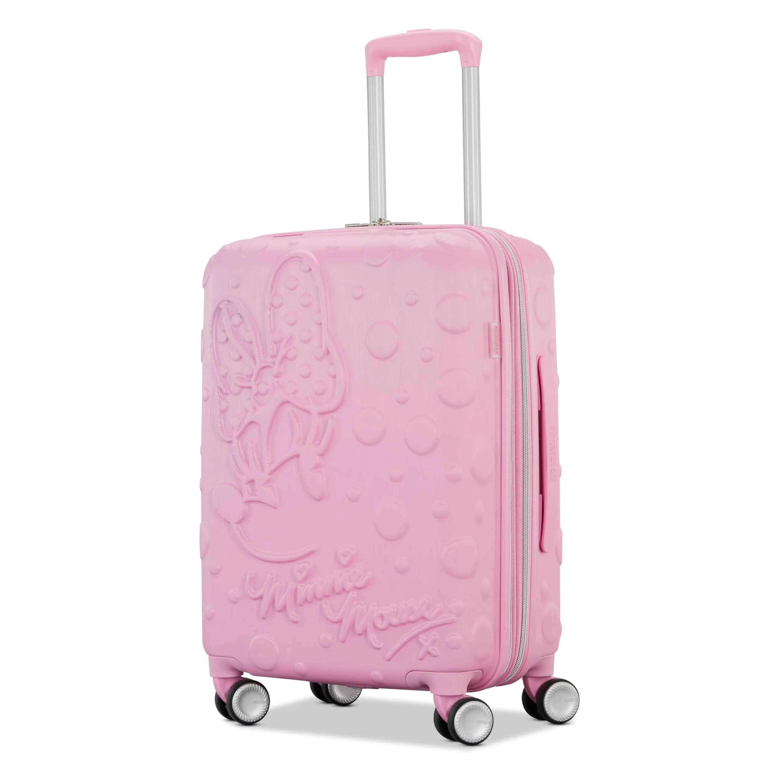 American Tourister Mickey Mouse Carry-On Luggage 21-Inch | Durable Hardshell with Adjustable Handle & 360 Spinner Wheels — Minnie Mouse