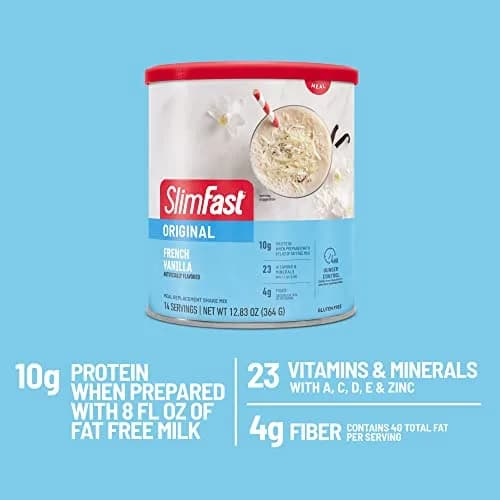 SlimFast Meal Replacement Powder, French Vanilla | 10g Protein, 14 Servings, Gluten-Free (12.83 oz Pack of 2) thumbnail 5
