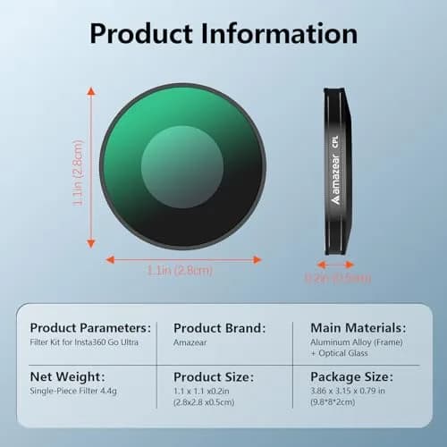 AMAZEAR ND & CPL Lens Filters Set for Insta360 Go Ultra | Optical Glass, Water-Resistant, Easy to Use thumbnail 7