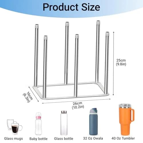 ZHMY Water Bottle Drying Rack, Stainless Steel, Space Saving Countertop Drying Rack for Bottles & Glassware thumbnail 4