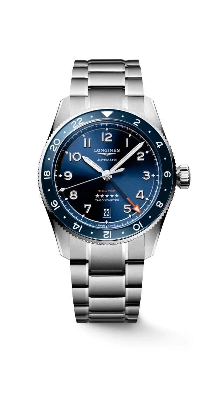 Longines Spirit Zulu Time 39MM Automatic Watch | Multi-Time Zone, COSC Certified, Stainless Steel — Sunray blue, Metal