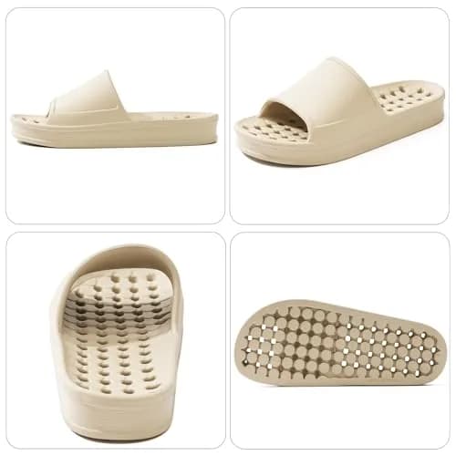 GETOEU Shower Shoes for Women and Men with Drain Holes | Soft Cushioned Anti-Slip Pool Slides (Khaki, US Sizes 6-7.5 Men & 7-7.5 Women) thumbnail 2