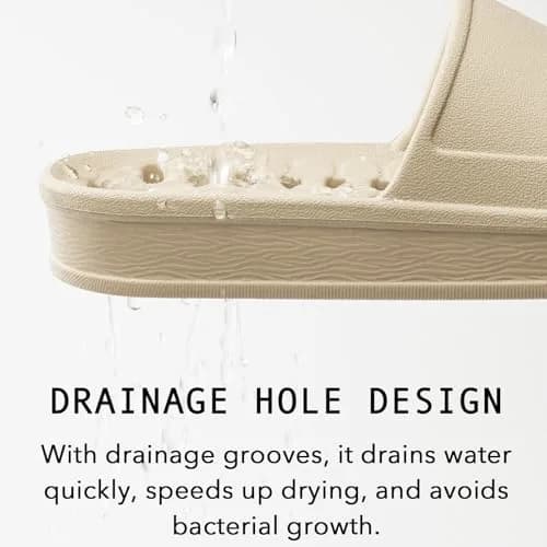 GETOEU Shower Shoes for Women and Men with Drain Holes | Soft Cushioned Anti-Slip Pool Slides (Khaki, US Sizes 6-7.5 Men & 7-7.5 Women) thumbnail 3