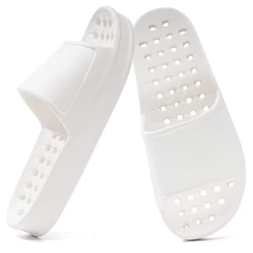 GETOEU White Shower Shoes for Women and Men with Drain Holes, Massage Slide Sandals (US Women 6-6.5 / Men 5-5.5) thumbnail 1