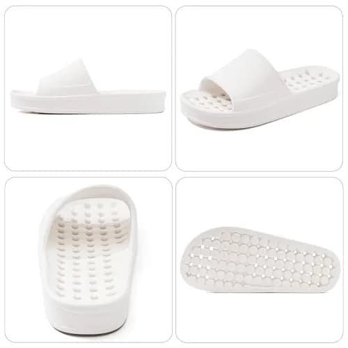 GETOEU White Shower Shoes for Women and Men with Drain Holes, Massage Slide Sandals (US Women 6-6.5 / Men 5-5.5) thumbnail 2