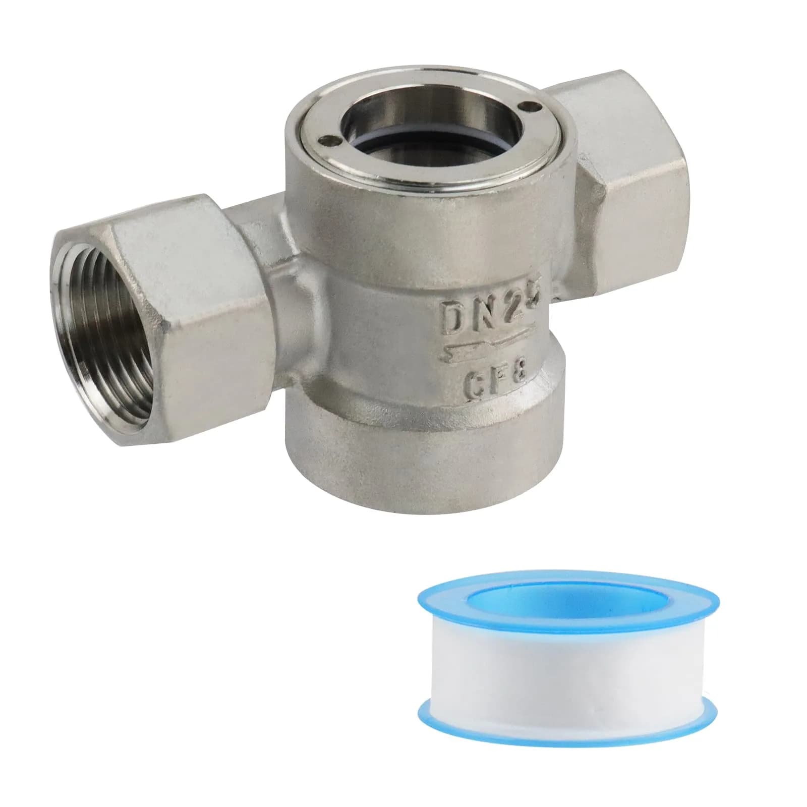Antrader 1" NPT Female 304 Stainless Steel Sight Flow Indicator with Impeller DN25 (1" NPT Female)