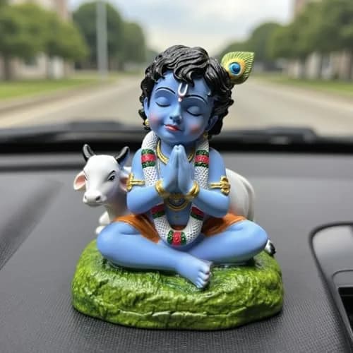 UNOVATE Krishna Idol for Car Dashboard | Krishna Murti for Home | Blue Matte Finish Resin Statue 8cm (3.15in) thumbnail 7