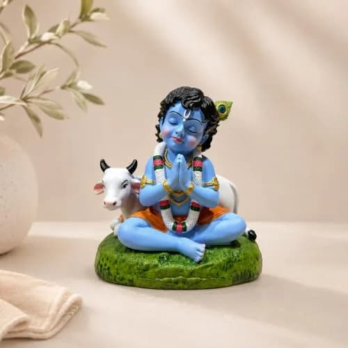 UNOVATE Krishna Idol for Car Dashboard | Krishna Murti for Home | Blue Matte Finish Resin Statue 8cm (3.15in) thumbnail 8