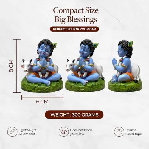 UNOVATE Krishna Idol for Car Dashboard | Krishna Murti for Home | Blue Matte Finish Resin Statue 8cm (3.15in) thumbnail 2