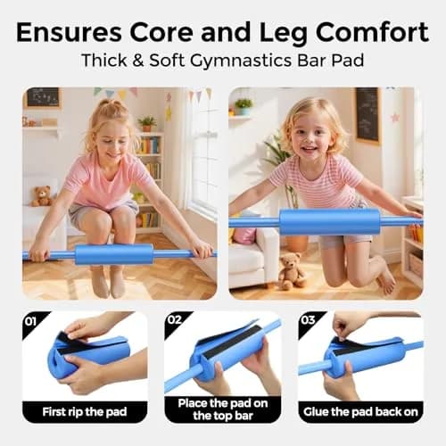 Sportsroyals Gymnastics Bar for Kids at Home, Foldable, Blue | Supports 140 lbs, Adjustable Heights, Space-Saving Design thumbnail 4