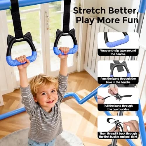 Sportsroyals Gymnastics Bar for Kids at Home, Foldable, Blue | Supports 140 lbs, Adjustable Heights, Space-Saving Design thumbnail 5