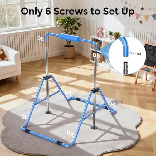 Sportsroyals Gymnastics Bar for Kids at Home, Foldable, Blue | Supports 140 lbs, Adjustable Heights, Space-Saving Design thumbnail 8