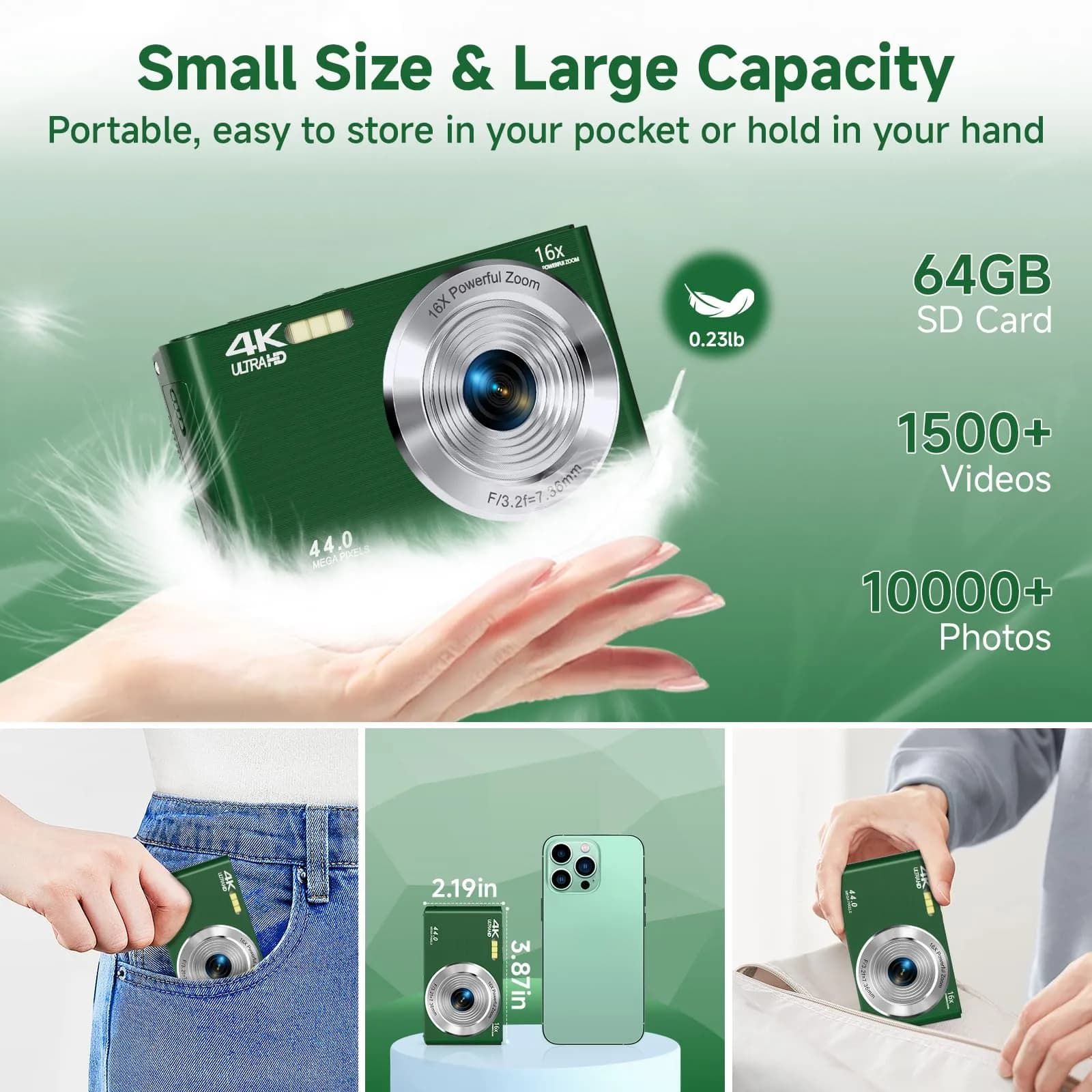 SMARTKLIK Digital Camera FHD 4K 44MP 2.8 inch Display 16x Zoom 64GB SD Card | Autofocus Compact Camera for Teens - view 6