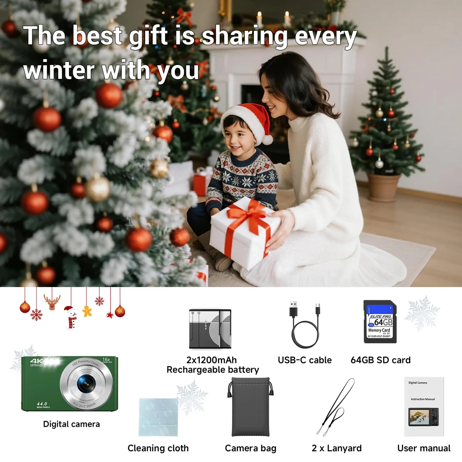 SMARTKLIK Digital Camera FHD 4K 44MP 2.8 inch Display 16x Zoom 64GB SD Card | Autofocus Compact Camera for Teens - view 8
