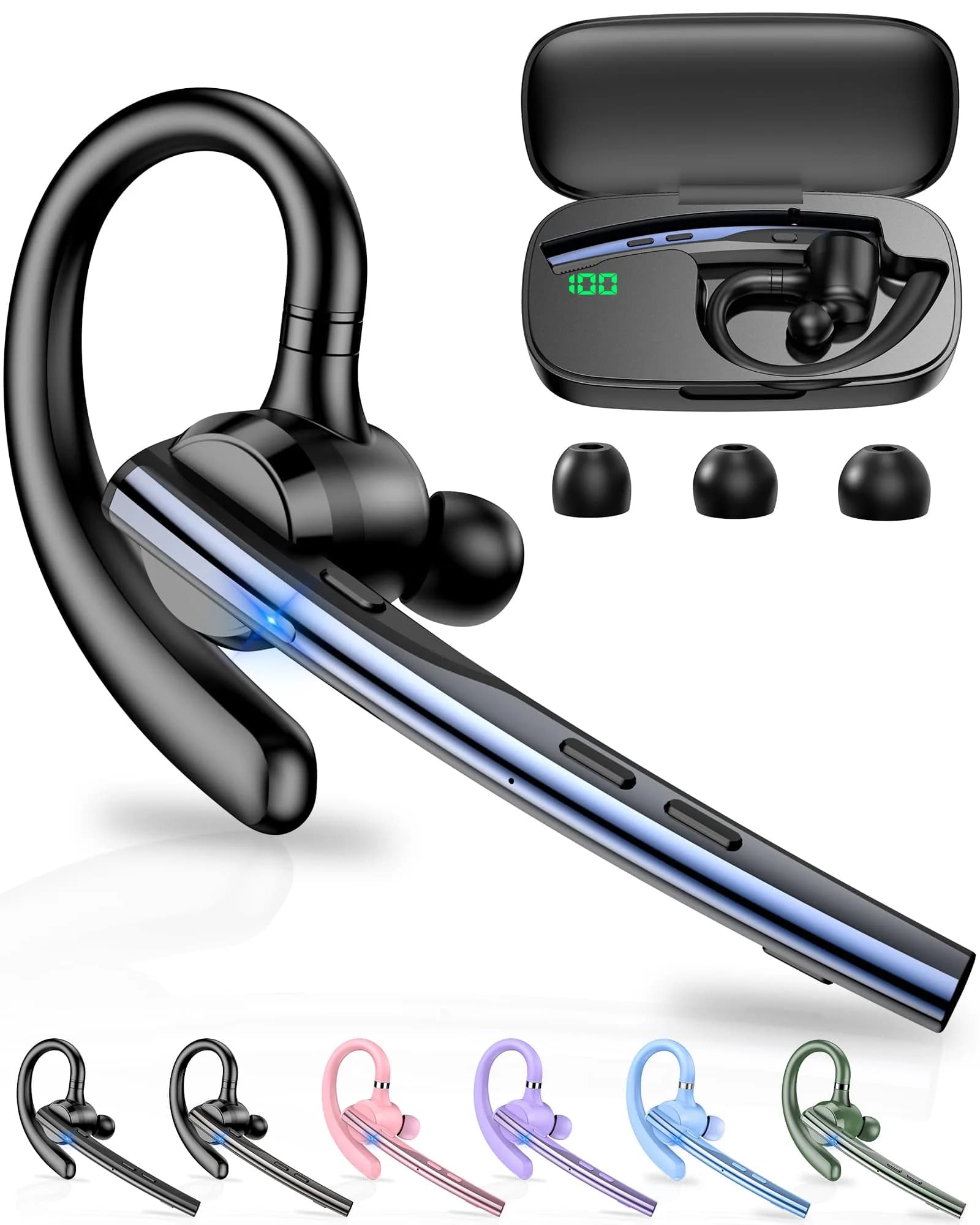 New Bee M54 Bluetooth Headset V5.1 72H Talk Time Dual Mic with Mute Button, 500mAh Charging Case | Bluetooth Headset for Cell Phone Calls, Trucker Driver, Laptop