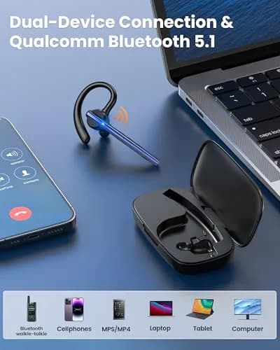 New Bee M54 Bluetooth Headset V5.1 72H Talk Time Dual Mic with Mute Button, 500mAh Charging Case | Bluetooth Headset for Cell Phone Calls, Trucker Driver, Laptop thumbnail 6