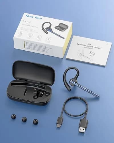 New Bee M54 Bluetooth Headset V5.1 72H Talk Time Dual Mic with Mute Button, 500mAh Charging Case | Bluetooth Headset for Cell Phone Calls, Trucker Driver, Laptop thumbnail 8