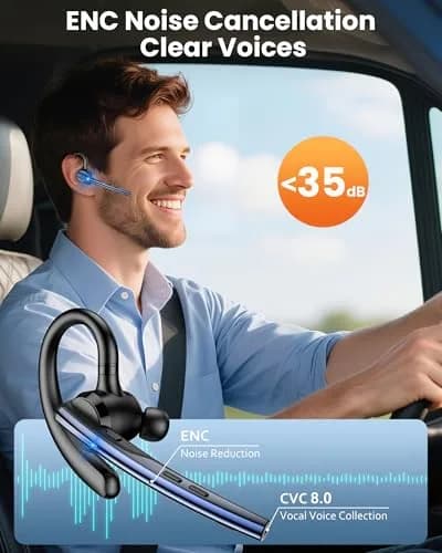 New Bee M54 Bluetooth Headset V5.1 72H Talk Time Dual Mic with Mute Button, 500mAh Charging Case | Bluetooth Headset for Cell Phone Calls, Trucker Driver, Laptop thumbnail 2