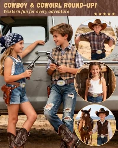 AWAYTR Kids Western Belt for Boy - Adjustable PU Leather Cowboy Belt for Boys & Girls thumbnail 6