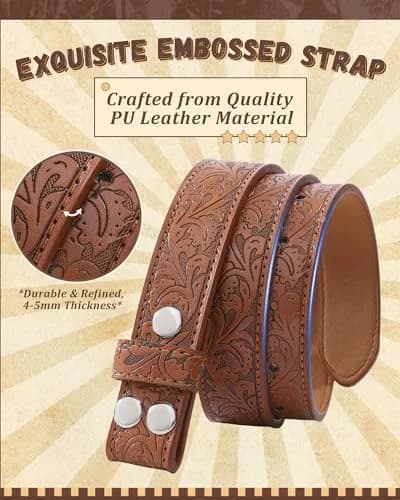 AWAYTR Kids Western Belt for Boy - Adjustable PU Leather Cowboy Belt for Boys & Girls thumbnail 2