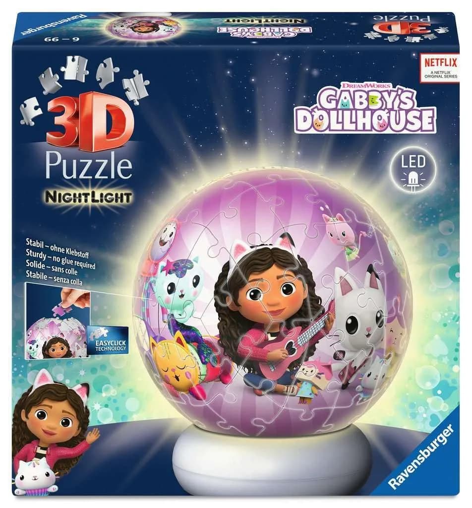 Ravensburger 3D Puzzle Ball Night Light Gabby's Dollhouse - Puzzle from 6 | Dimmer, Wireless & USB-C