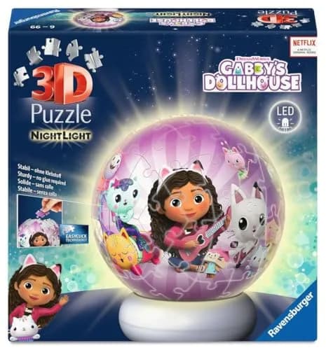 Ravensburger 3D Puzzle Ball Night Light Gabby's Dollhouse - Puzzle from 6 | Dimmer, Wireless & USB-C thumbnail 1