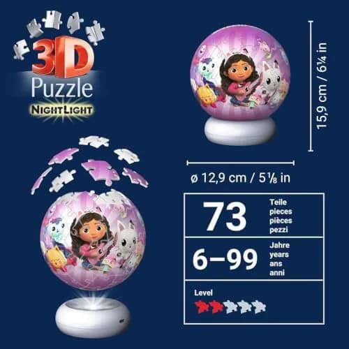 Ravensburger 3D Puzzle Ball Night Light Gabby's Dollhouse - Puzzle from 6 | Dimmer, Wireless & USB-C thumbnail 5