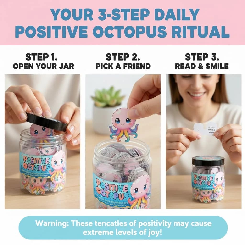 DEARMINE Positive Octopus Jar with 60 Daily Affirmation Cards | Cute Motivational Desk Jar - view 3