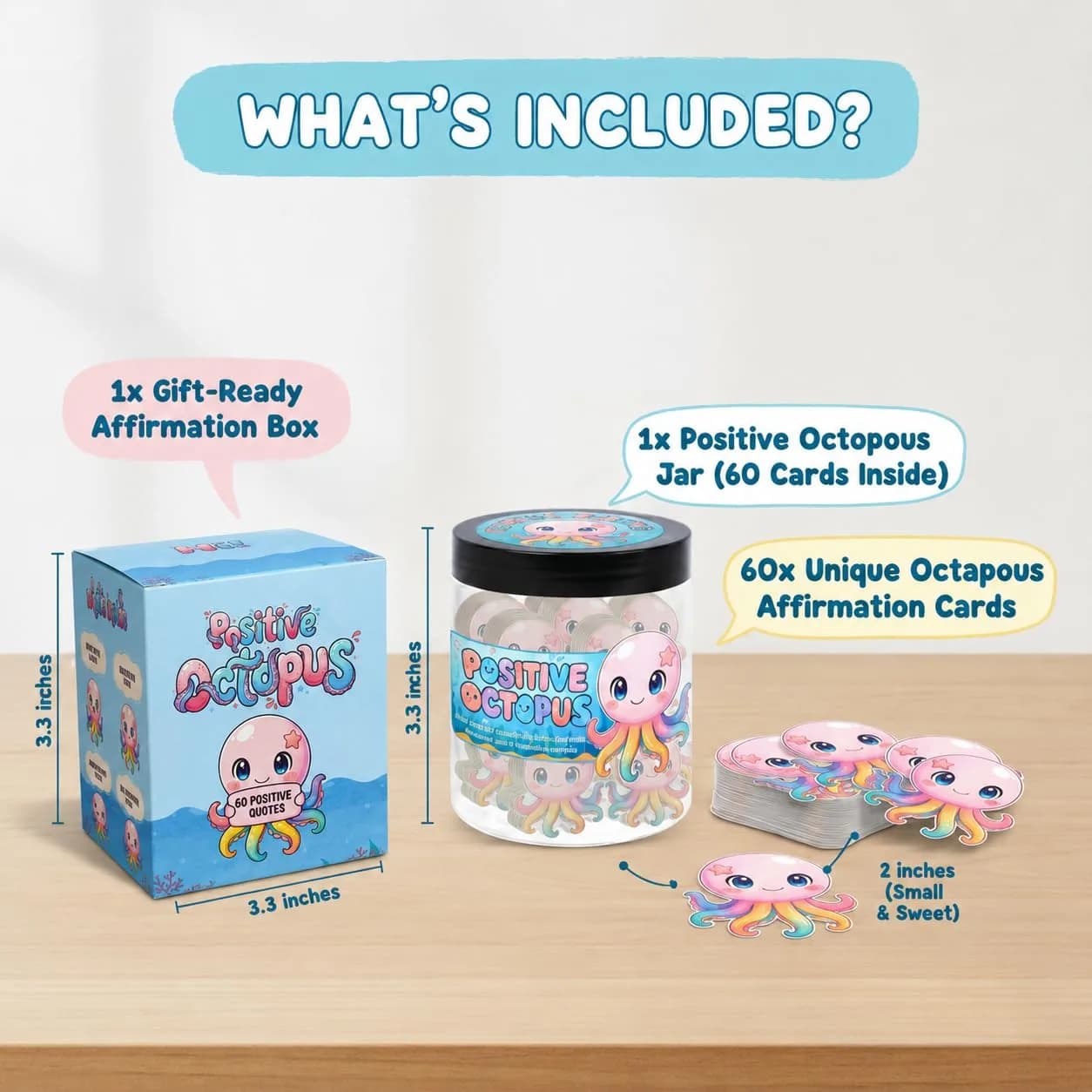 DEARMINE Positive Octopus Jar with 60 Daily Affirmation Cards | Cute Motivational Desk Jar - view 4