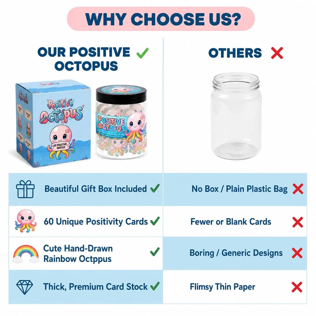DEARMINE Positive Octopus Jar with 60 Daily Affirmation Cards | Cute Motivational Desk Jar - view 7
