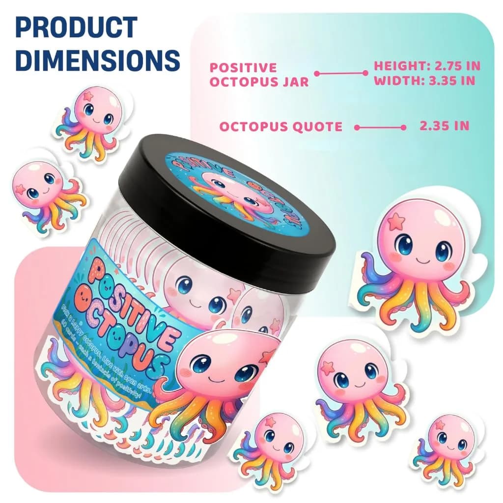 DEARMINE Positive Octopus Jar with 60 Daily Affirmation Cards | Cute Motivational Desk Jar - view 8