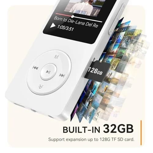 AGPTEK A02 MP3 Player White 32GB (1.8-inch Screen) | Bluetooth 5.3 Music Player with Speaker thumbnail 5