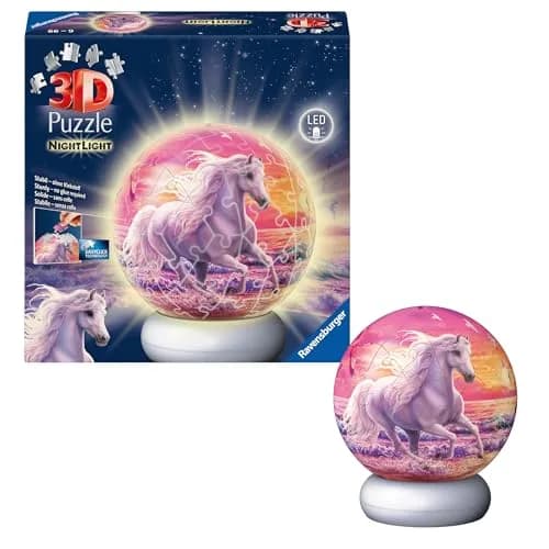 Ravensburger 3D Puzzle Horses on the Beach - 3D Puzzle Children from 6 Years - Puzzle Ball with LED Night Light as Bedside Lamp for Children - Horse Gifts for Girls and Boys - 12008054 | Decorative Night Light for Kids thumbnail 1
