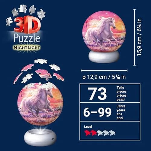 Ravensburger 3D Puzzle Horses on the Beach - 3D Puzzle Children from 6 Years - Puzzle Ball with LED Night Light as Bedside Lamp for Children - Horse Gifts for Girls and Boys - 12008054 | Decorative Night Light for Kids thumbnail 2
